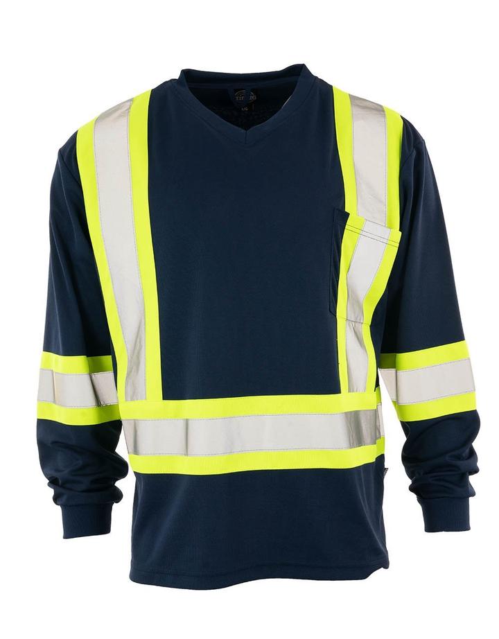 High Visibility V-Neck Long Sleeve Safety Tee