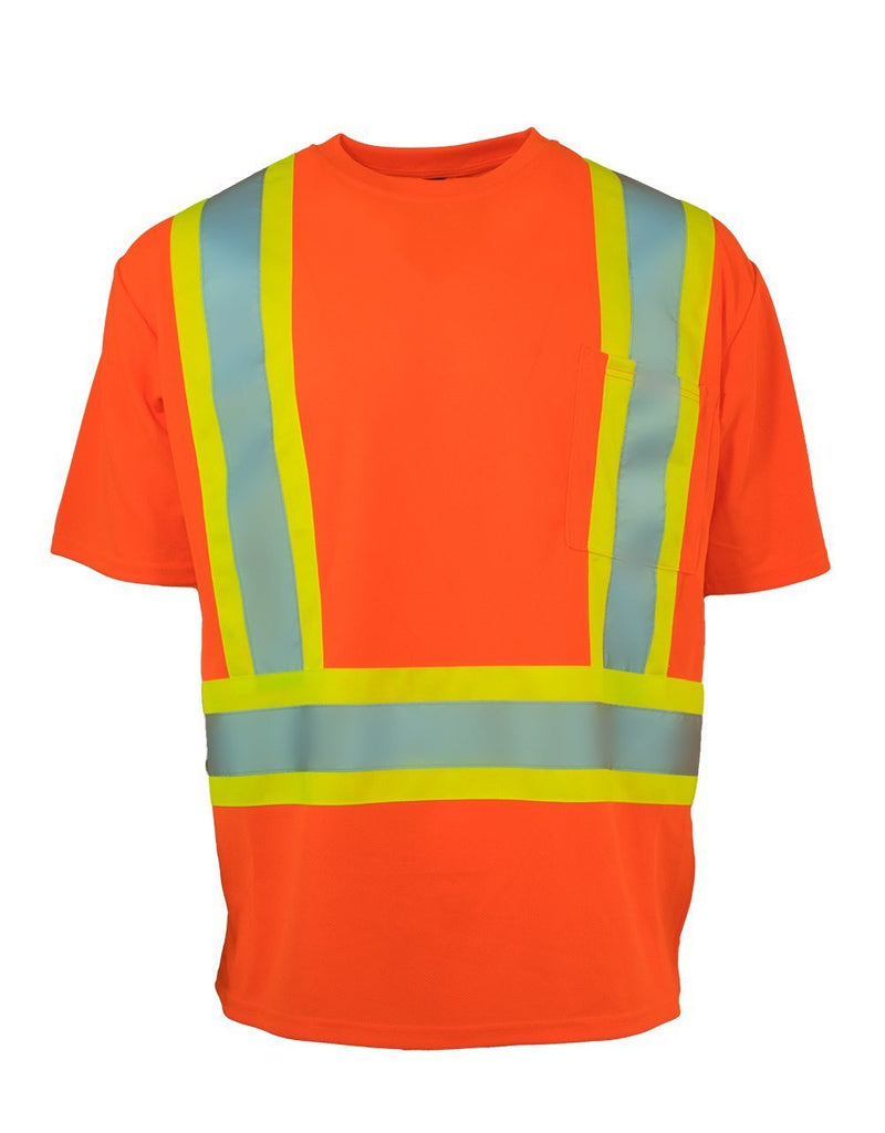 High Visibility Crew Neck Short Sleeve Safety Tee Shirt with Chest Pocket - ORANGE