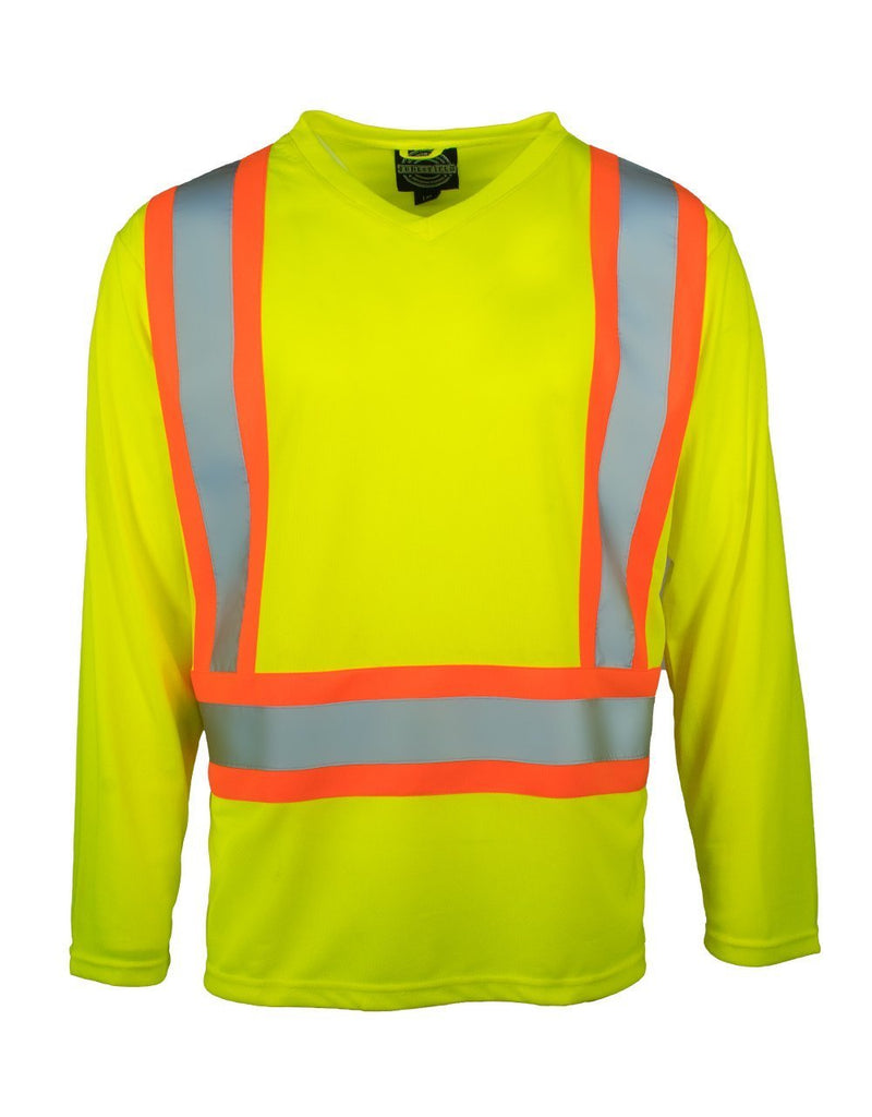 T-shirt de sécurité à manches longues et col en V à haute visibilité