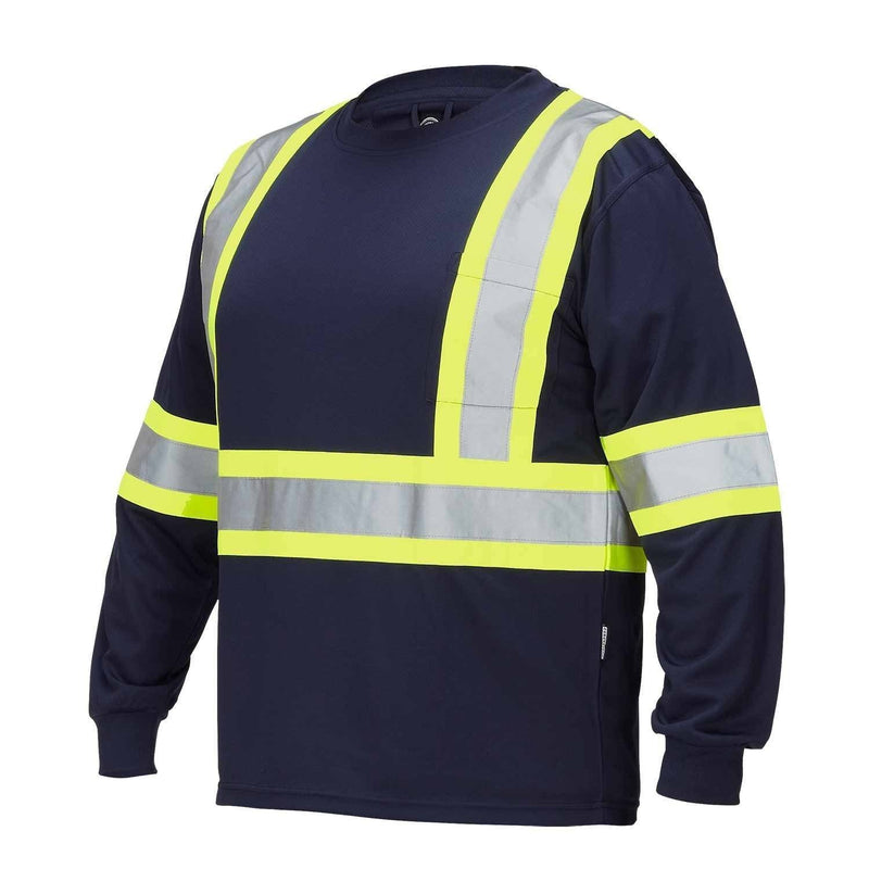 High Visibility Crew Neck Long Sleeve Safety Tee with Chest Pocket