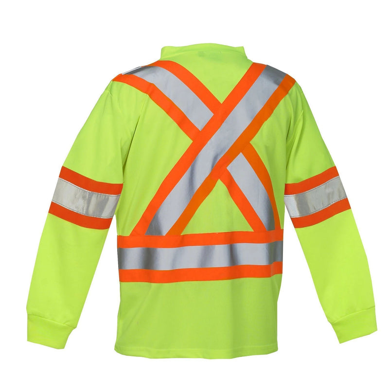 High Visibility Crew Neck Long Sleeve Safety Tee with Chest Pocket