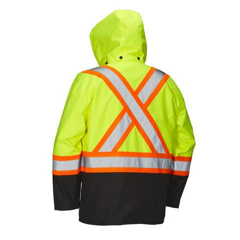 Safety Rain Jacket with Snap-Off Hood